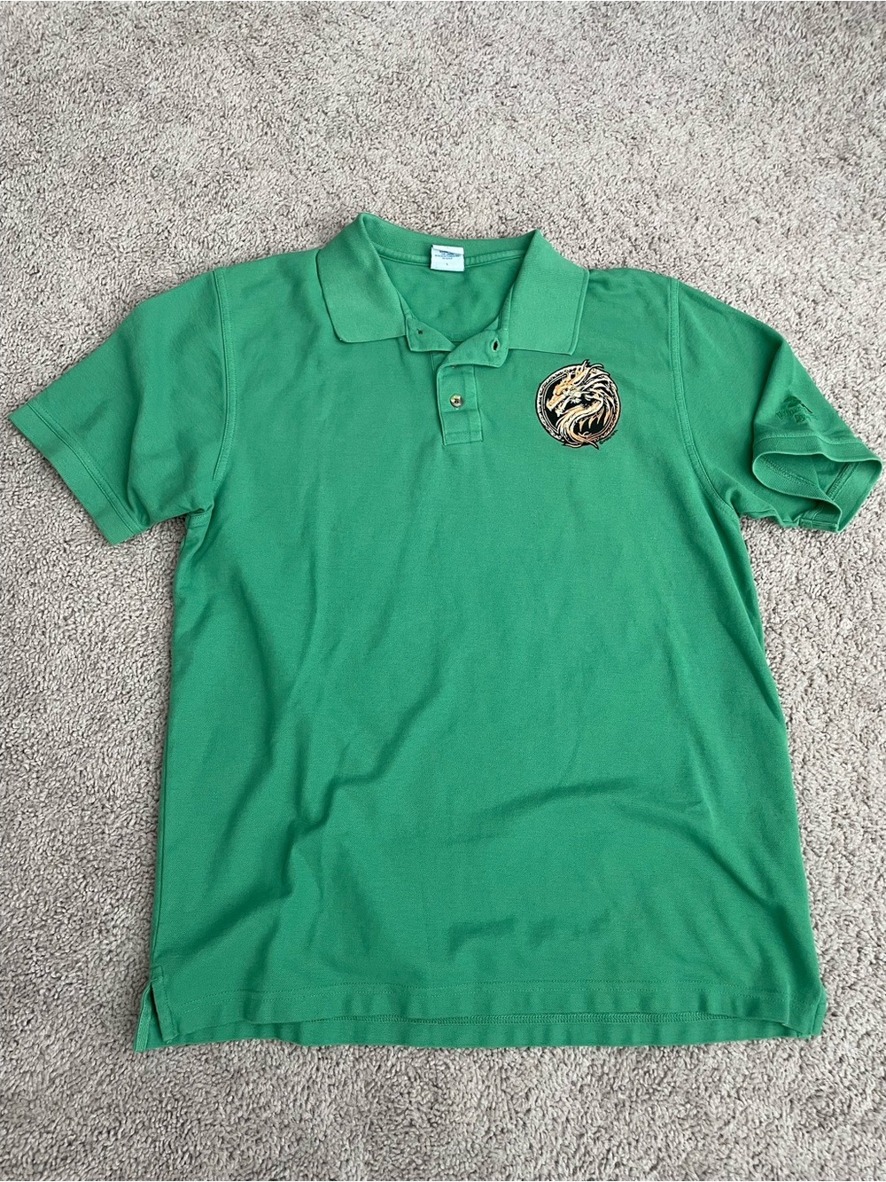 Crazy Shirts Hawaii Wine Dyed Green Dragon Embroidered Pique Polo Shirt